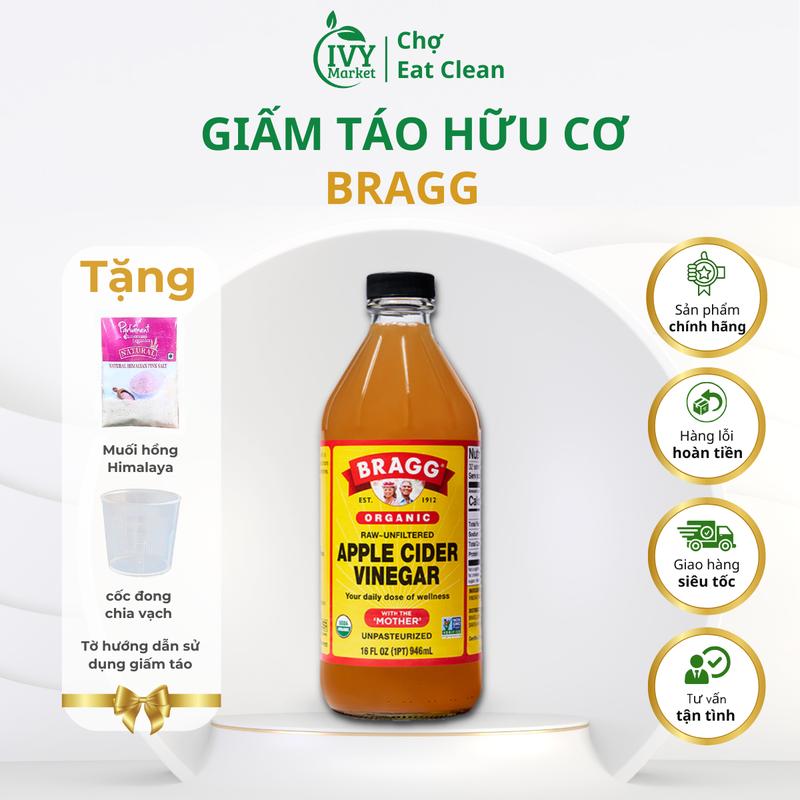 Giấm Táo Hữu Cơ Bragg 946ml, Có Giấm Cái [Tặng muối hồng] 0