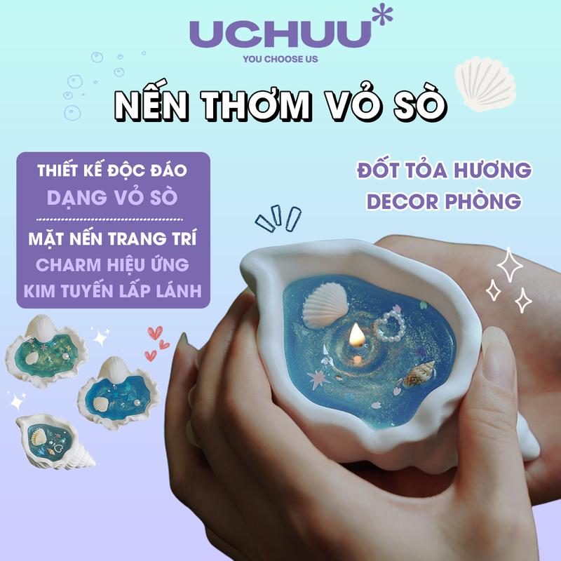 Nến Thơm Vỏ Sò UCHUU, Nến Ốc Sò Đại Dương Decor Lấp Lánh, Thư Giãn, Làm Quà Tặng Kèm Hộp