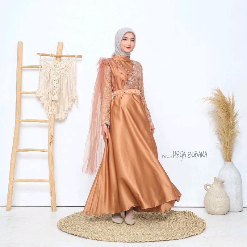 Nikita Dress Queenbee Fashion Gamis Muslim Wanita Pesta Kondangan Bridesmaid Wisuda Brukat Tile Bordir Motif Payet Mutiara 5