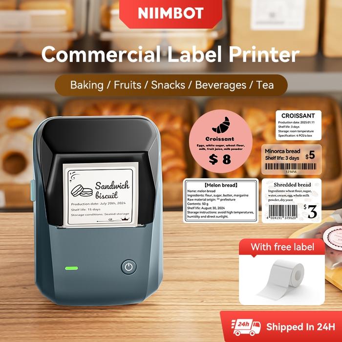 Promo Niimbot B1 Label Printer Bluetooth Label Maker Commercial Baking ...