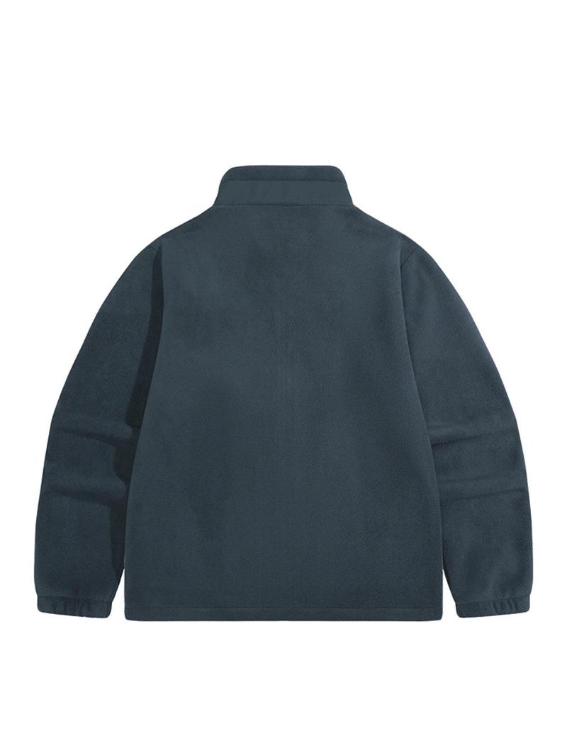 Product Introduction of Men's Solid Patched Pocket Zipper Funnel Neck Fleece Jacket, Regular Fit Casual Long Sleeve Zip Up Outerwear for Fall & Winter, Men's Clothes for Daily Wear 4