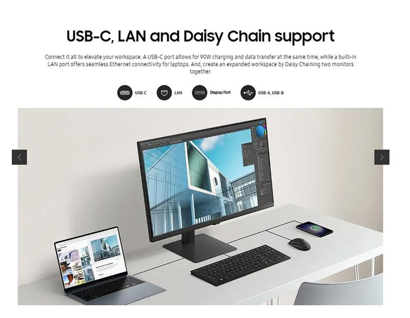Product Introduction of SAMSUNG VIEWFINITY S6 MONITOR S32D604 | 24" QHD MONITOR IPS | 2560x1440 | 5MS | 100HZ | HEIGHT ADJUST | LS32D604UAEXXS 3