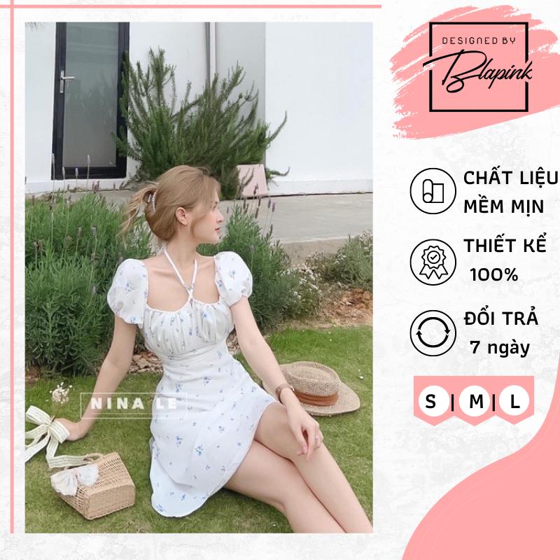 Váy Hoa Nhí BLAPINK Đầm Tiểu Thư Nữ Cổ Yếm Hở Lưng Tay Bồng Chất Lụa Siêu Đẹp - JUHEE DRESS T235