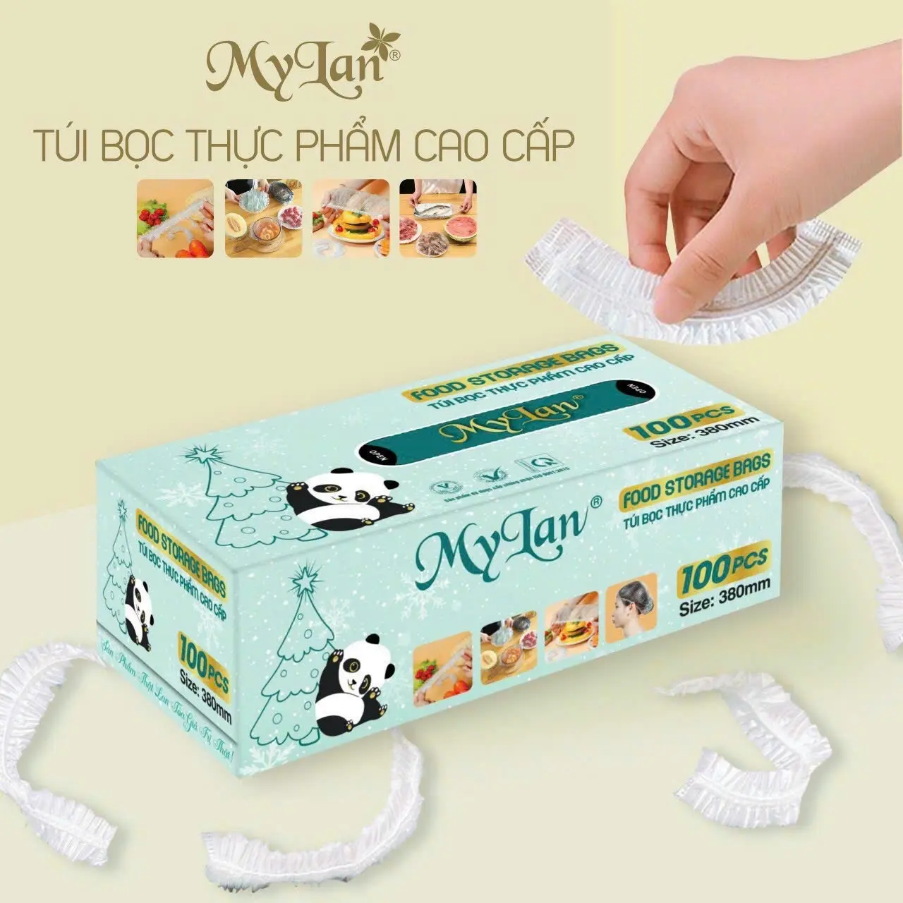 Hộp 100 chiếc màng bọc thực phẩm cao cấp My Lan sz 38cm, bọc đồ ăn, chùm đầu