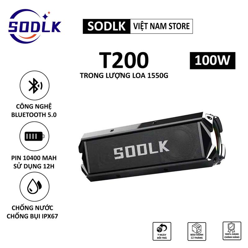 Loa Bluetooth SODLK T200 100W, Loa di động ngoài trời đèn RGB - Chính hãng bảo hành 12 tháng Củ Loa Nghe Nhạc
