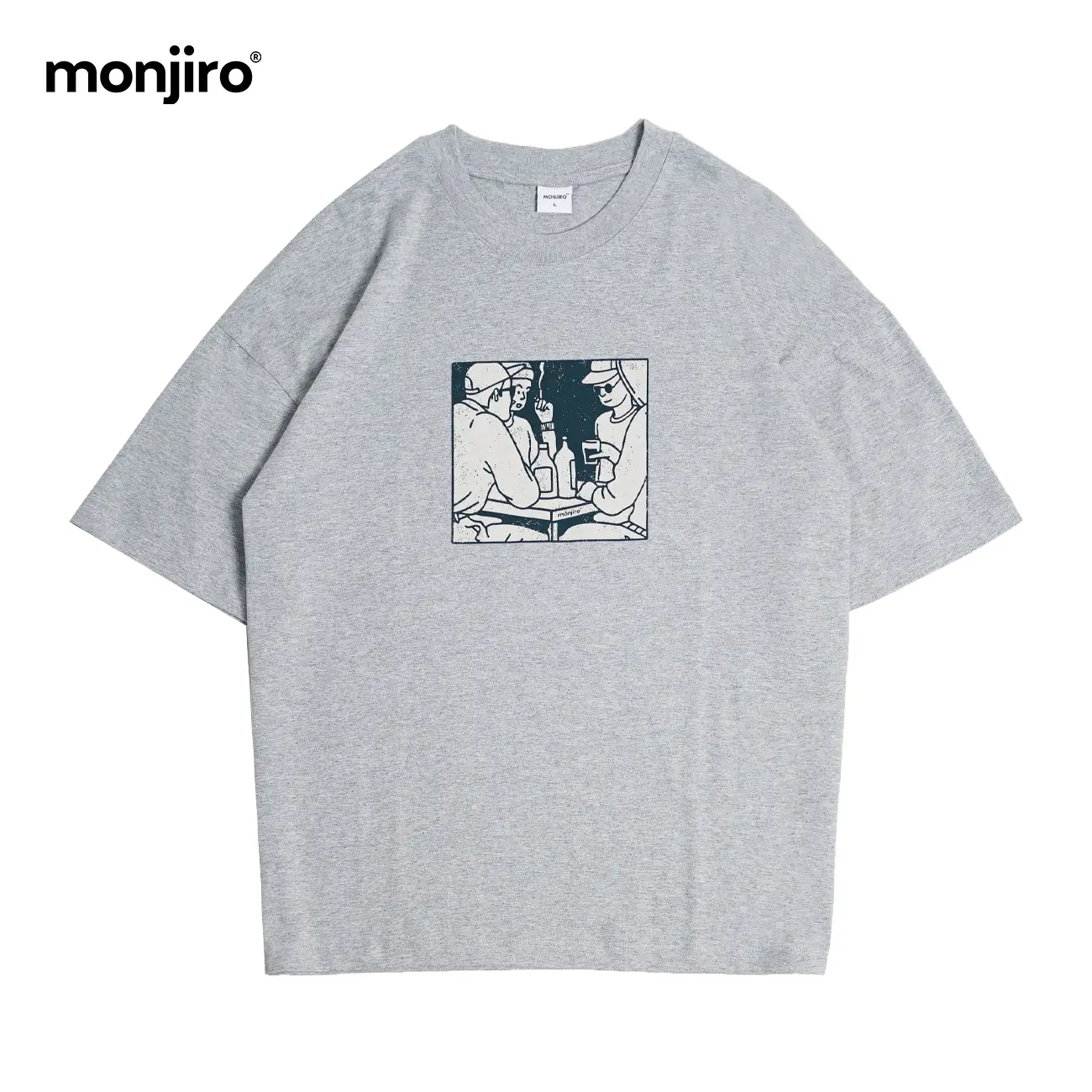 Monjiro - Mellow - Kaos Pria Abu Oversize - Cotton Combed 20's - Baju Oversized Cowo - Tshirt  Cowok