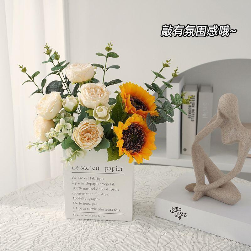 Product Introduction of [30 Days Hot Sale 5050 Pieces] Ins Style Sunflower Artificial Flowers Bouquet Home Decor Living Room Desktop Paper Bag Decoration Photo Props 13