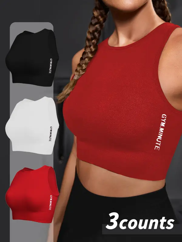 Women's Solid Color Crop Sports Tank Top, Breathable Moisture Wicking Quick Drying Sports Top, Ladies Sportswear for Indoor Outdoor Wear, Gym Tops, Tennis Attire, Activewear 0