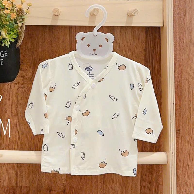 Áo sơ sinh dài tay cho bé trai bé gái 3-8kg vải petit mềm mịn mát phù hợp mùa hè thu tông màu trắng ngà in hình dễ thương _ A23 1