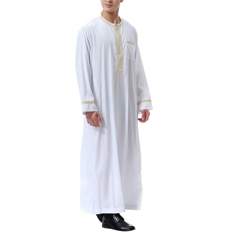 Product Introduction of Men'S Muslim Shirt Kaftan Islamic Royalty Dubai Robe O-Neck Long Sleeve Retro Tunics Abaya Arabic Traditional Costume Men'S Robe 24