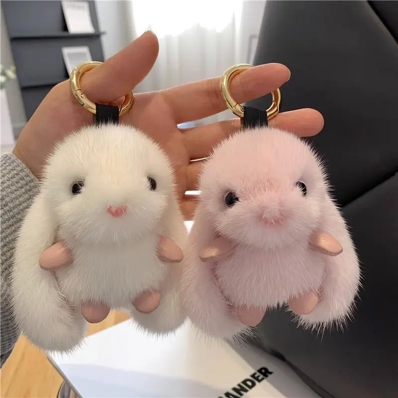 Cute Rabbit Design Charm Plush Keychain, 1 Count Soft & Cute Keychain for Car Keys for Women & Men, Universal Car Interior Decoration Accessories