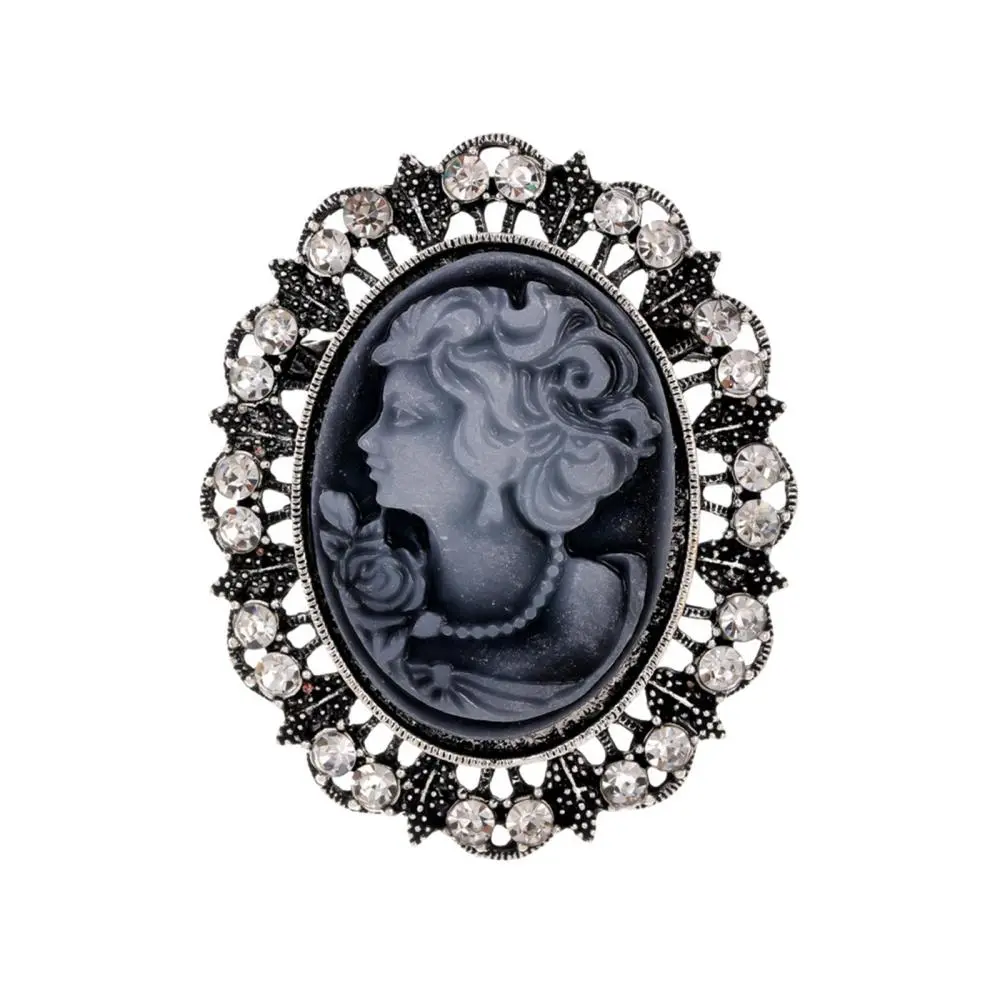Lady Portrait Brooch Pin Costumes Decorations with Pin Fastener DIY Craft Rhinestone for Collar Christmas Scarf Shawls Lapel