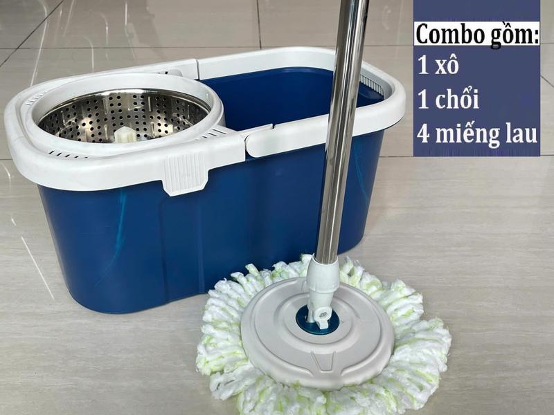 Bộ Lau Nhà Xoay 360 Độ (1 thùng + 1 cây lau + 4 bông lau) Có 4 Bánh Xe Di Chuyển - Thùng Nhựa ABS Cứng, Bảo Hành 6 Tháng 0