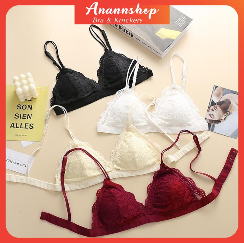 Áo Bra Ren 2 Dây Không Gọng Mút Mỏng Mặc Thoải Mái Mềm Mịn Có Móc Cài Sau Bralette 8703 Nữ