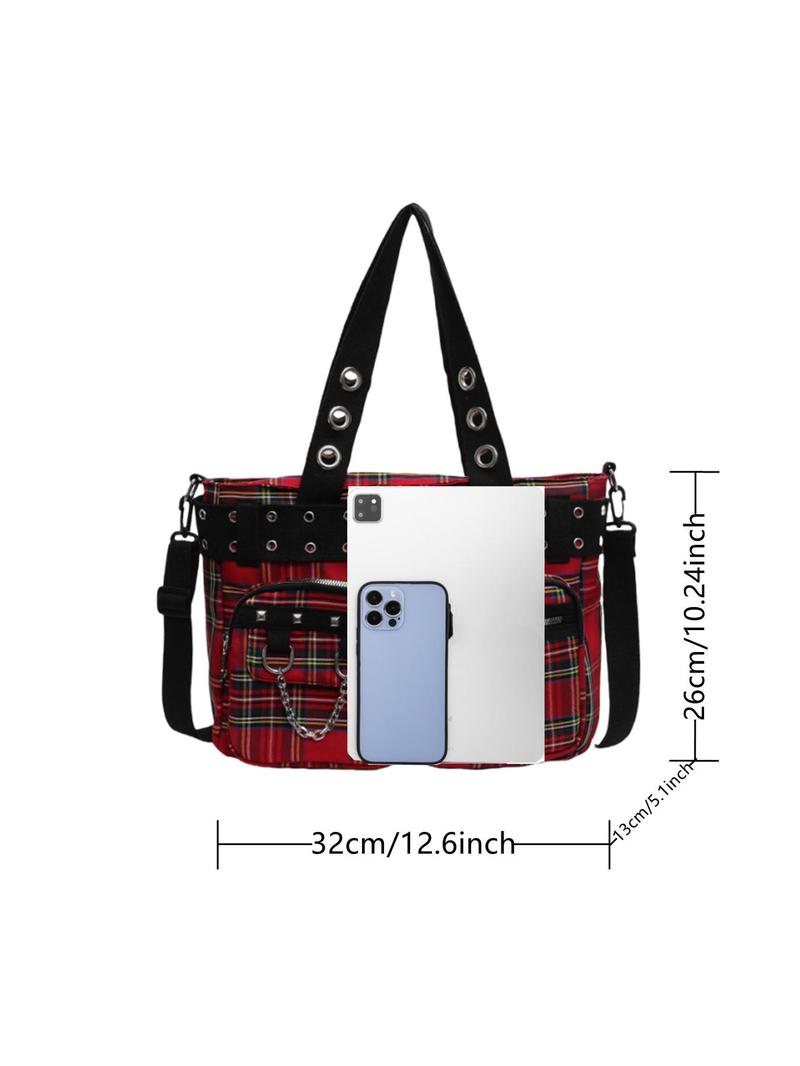 Product Introduction of Women's Fashionable All-match Punk Style Tote Bag with Multi-pocket Design, Casual Versatile Zipper Design, Large Capacity Shoulder Tote Bag 19