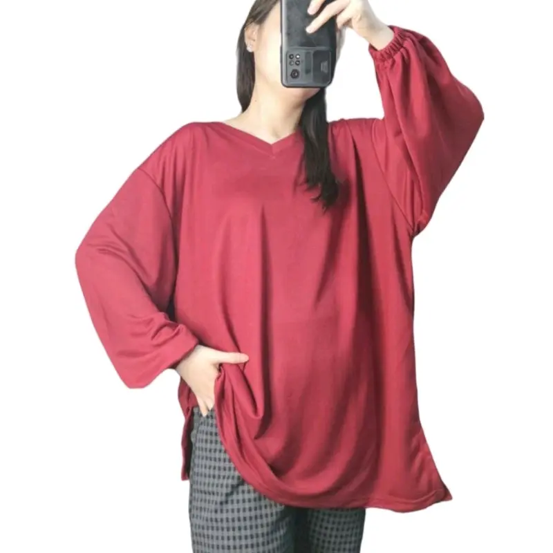 FL / Lengan Panjang Karet Atasan Vneck Center Ld 130-140 cm / Atasan Vneck Center Lengan Panjang Karet Vneck Center Hijab Friendly Wanita Polos 3