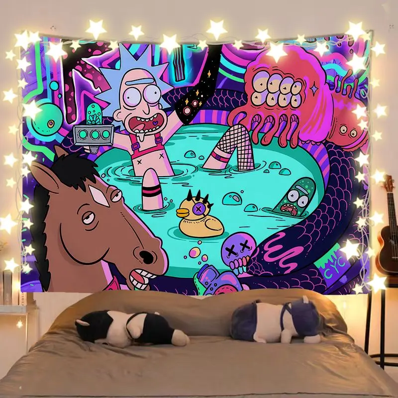 ชุดผ้าพื้นหลังการ์ตูน, Rick และ Morty, ตกแต่งห้องนอนบ้านเช่า, ผ้าม่านแขวน, ผ้าปูโต๊ะ, ธีมการ์ตูน