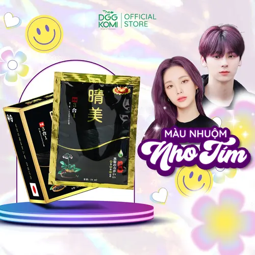 Nhuộm tóc thực vật KOMI màu nho tím thời trang chuẩn salon không cần tẩy tóc dạng gói 25ml hộp 10 gói Đổi Màu Tóc