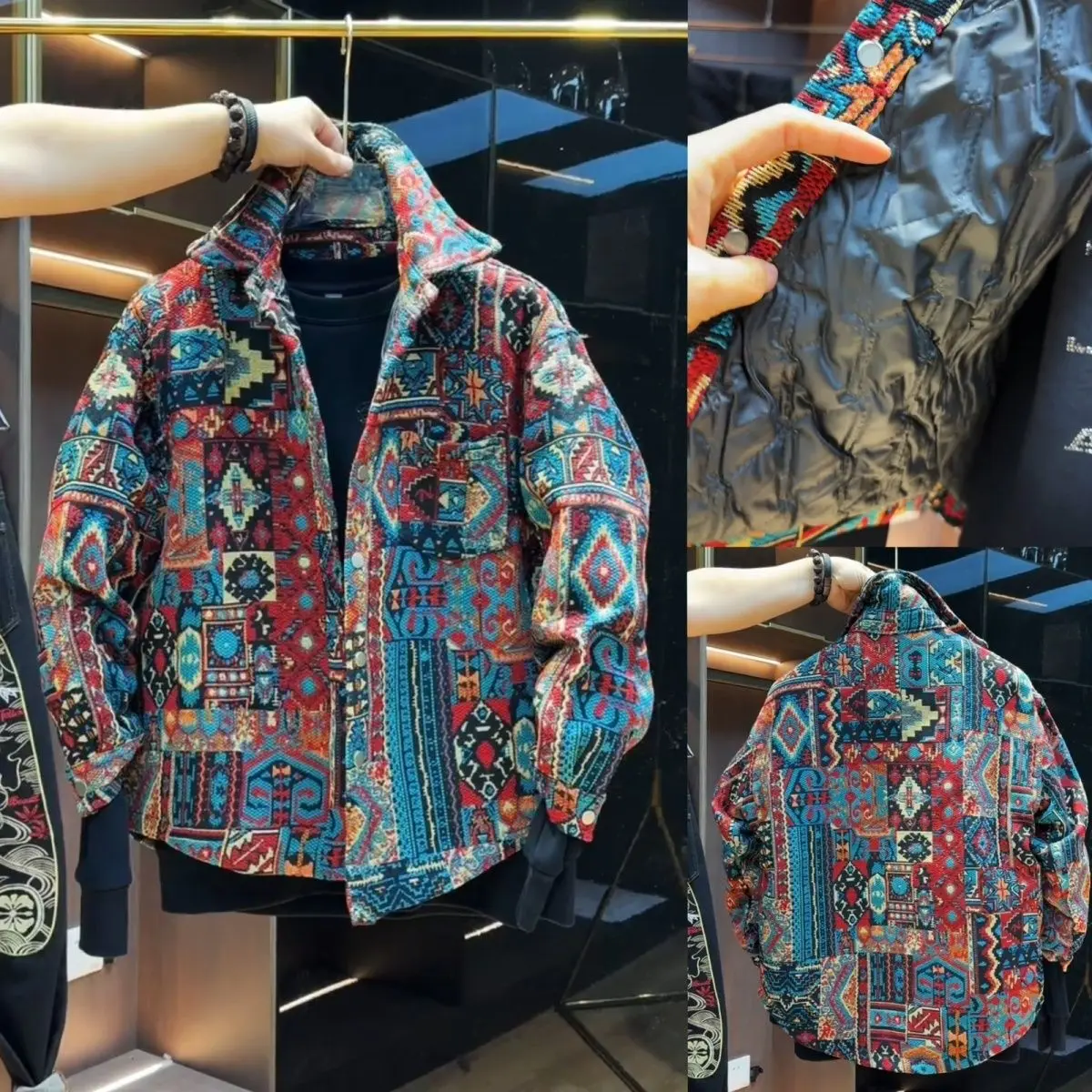 Áo Sơ Mi Có Ve Áo Nam, Phong Cách Mùa Đông Mới, Bên Ngoài Phong Cách Dân Tộc, Áo Sơ Mi Nhuộm Sợi Jacquard, Dáng Rộng Vừa Vặn, Áo Khoác Có Đệm Bông, Thích Hợp Cho Các Cặp Đôi