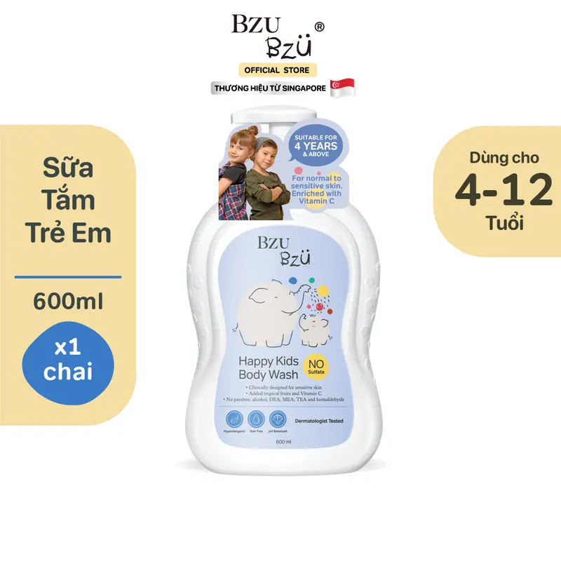 Sữa Tắm Trẻ Em BZU BZU Happy Kids Body Wash Làm Sạch Dịu Nhẹ, Phù Hợp Cho Da Nhạy Cảm Chai 600ml Cho Bé 1