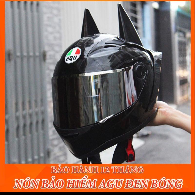 Mũ Bảo Hiểm FULLFACE AGU Đen Bóng ( Tặng Kèm Sừng BatMan + Đuôi Gió ) Mũ Bảo Hiểm Chính Hãng Bảo Hành 12 Tháng [ Phần lót nón mang lại sự thỏa mái khi đội   - Có cái lỗ thông gió giúp bạn đội nón không bị nóng đầu, thoáng khí] Helmet