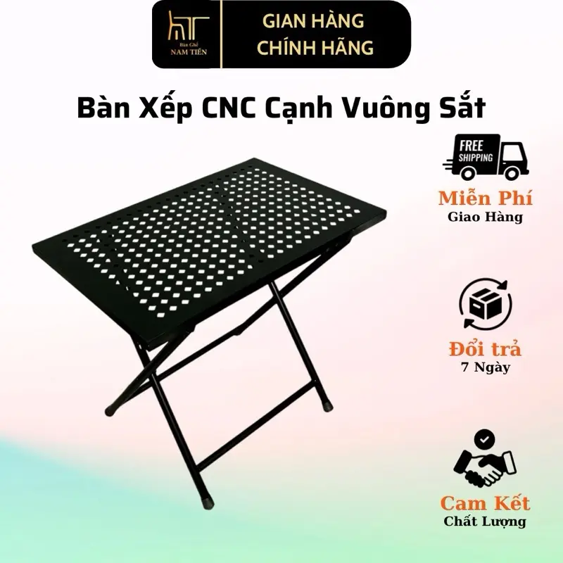 Bàn Xếp Trà Chanh Chữ Nhật CNC Cạnh VUÔNG Sắt, Bàn Cafe Dễ Dàng Gấp Gọn Sơn Tĩnh Điện