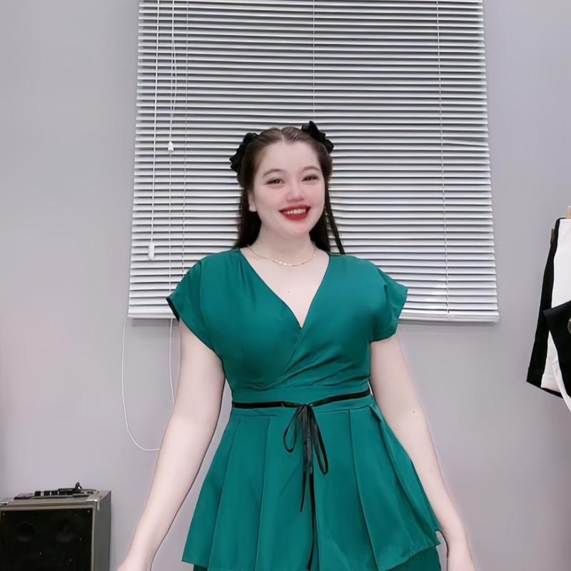 Bộ áo kèm quần siêu sang, set áo kèm quần thời trang bigsize nữ sang chảnh vải cotton mềm-SET68 9