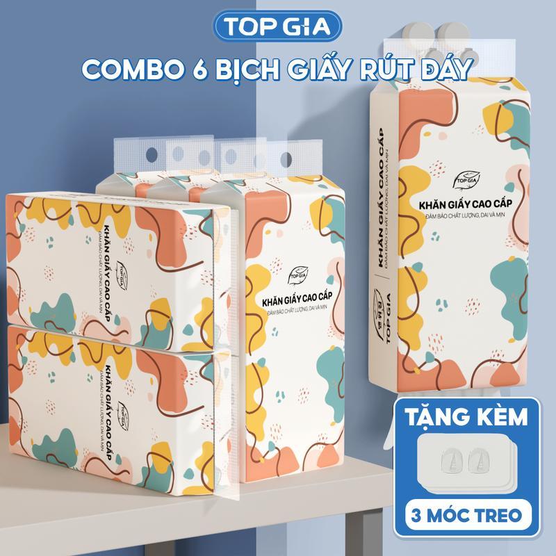 Combo 6 Bịch Khăn Giấy Rút Đa Năng Treo Tường TOP GIA (Tặng Móc Treo Tường) Giấy Ăn 4 Lớp 1280 Tờ Top Gia giay rut hằng du mục giay andasac tam mao tv giấy ăn cao cấp vệ sinh topgia