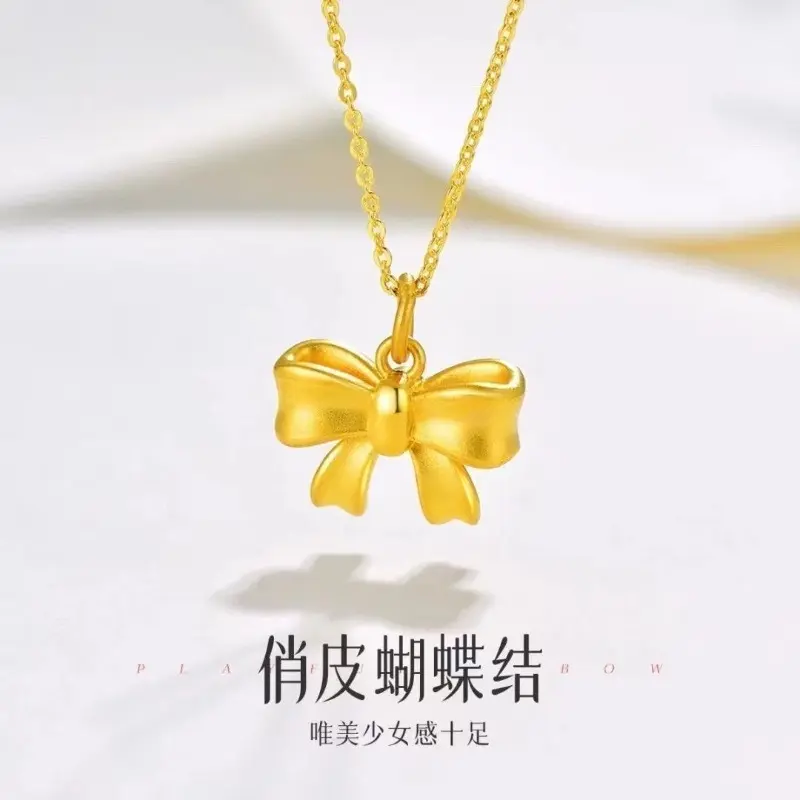 Bow Necklace, Golden Pendant, Bow As A Valentine's Day Gift for Wife and Girlfriend