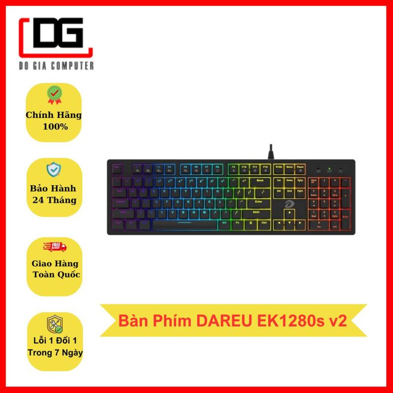 Bàn phím cơ Gaming DAREU EK1280s v2 104KEY (MULTI LED, RGB Strip,Blue/ Brown/ Red D switch), Hàng Chính Hãng, Bảo Hành 24 Tháng