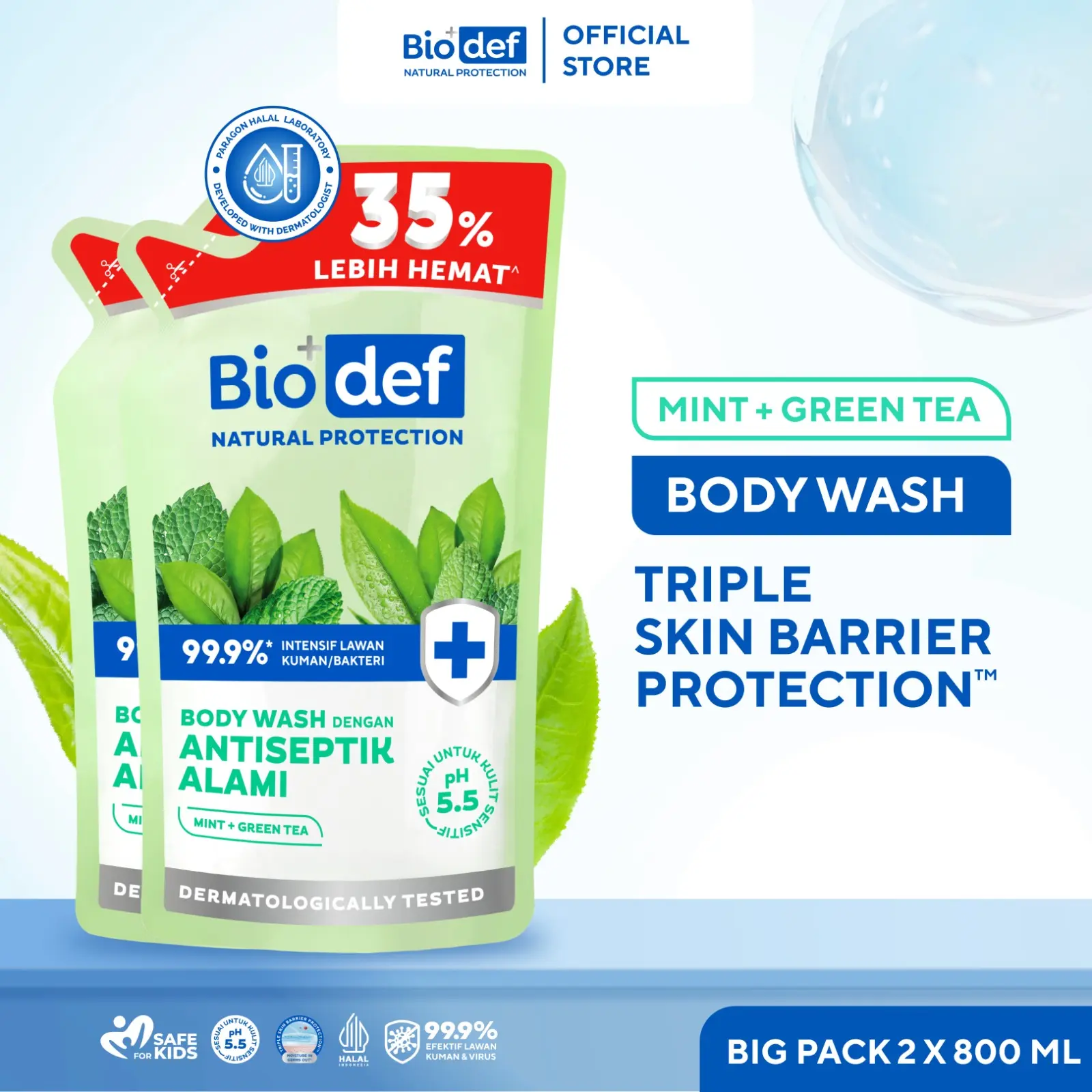 Biodef Sabun Mandi Whitening Jaga Skin Barrier Pouch 800ml x 2pcs