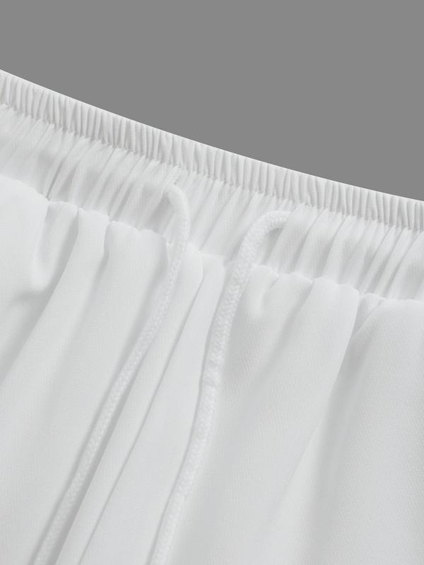 Men's Contrast Binding Split Hem Two-Piece Set, Regular Fit Traditional Fake Buttons Top & Elastic Waist Pants, Traditional Outfits, Men's Two-Piece Outfits For Party 7