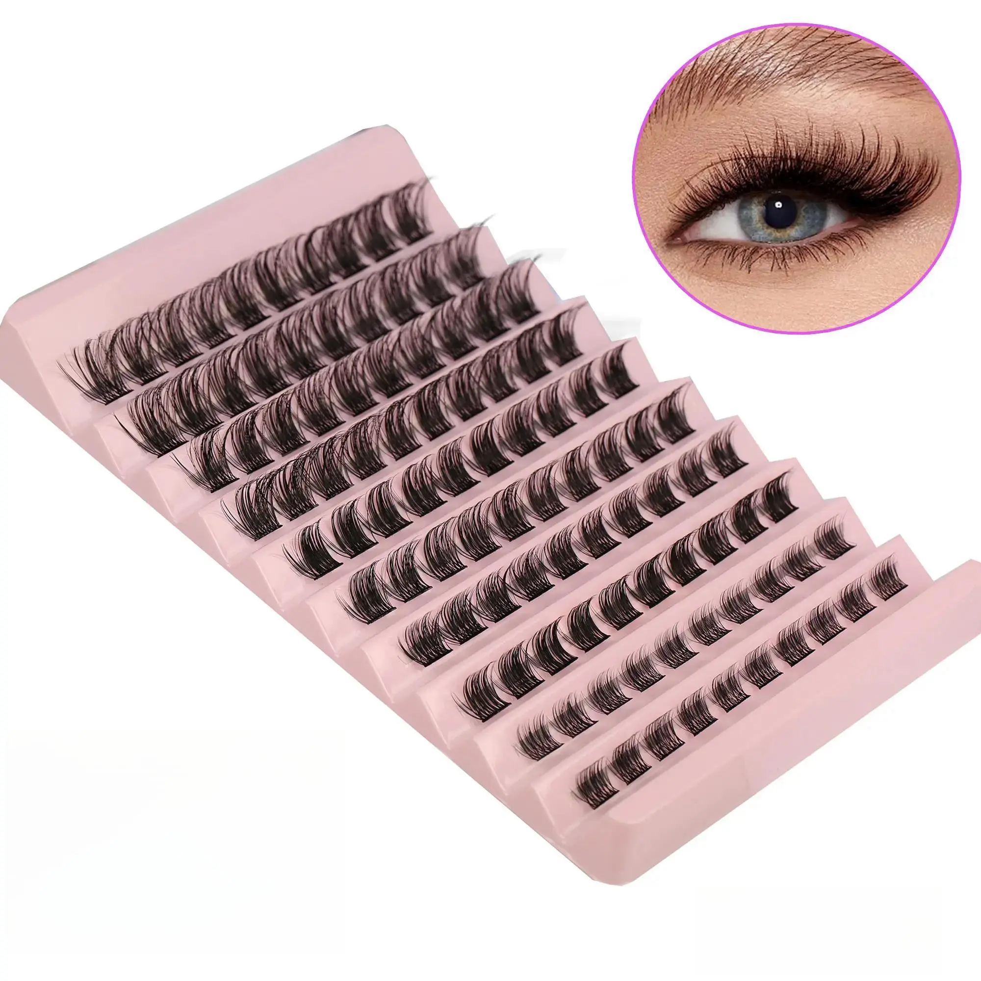 5 Sizes Individual False Eyelashes, 8-16mm Volume Wispy Cat Eye Look Faux Cluster Lashes, Natural Curling Eye Makeup Lashes