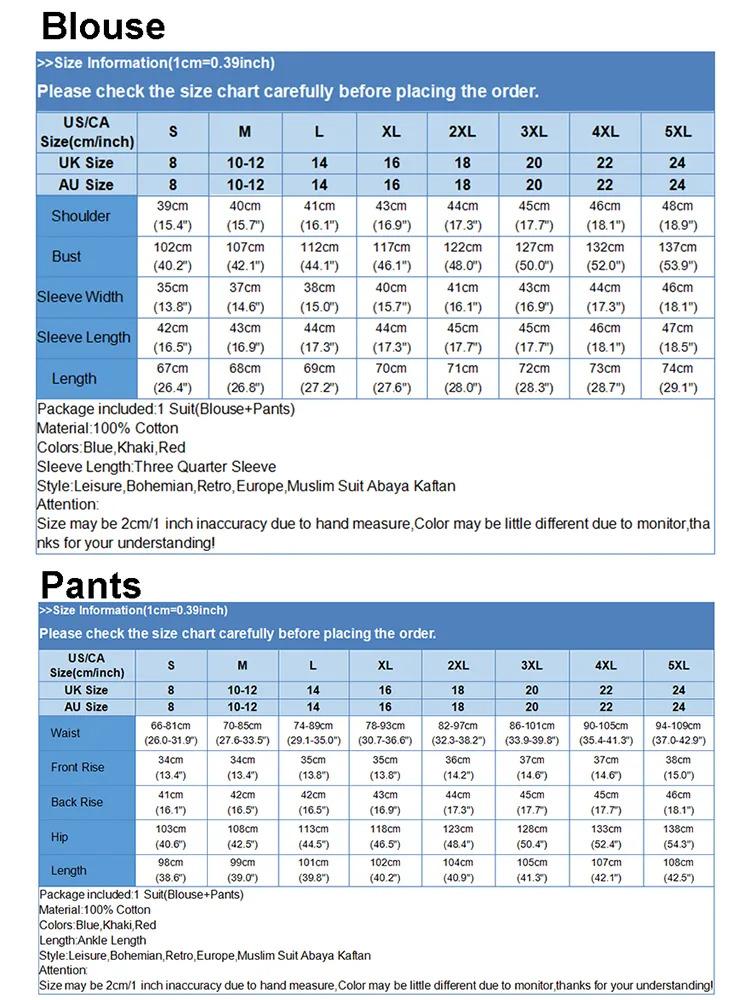 Product Introduction of ZANZEA Womens Muslim Cotton Printed Outfits 3/4 Sleeve Blouse Wide Leg Long Pants Loose Set Suit 4