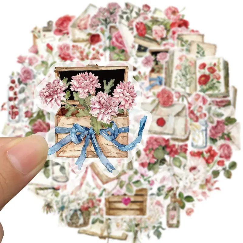 Vintage Rose Flower Scrapbooking Stickers, 50pcs Waterproof Clear Floral Decals for Scrapbook, Journals, Planners, Envelope, Gift Wrapping 5