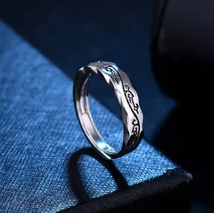 Cincin Motif Tato Batik S925 Perak Sterling Anti Karat / Cincin Tribal Pria Wanita Gaya Retro Vintage / Adjustable Dragon Pattern Ring For Men / Aksesoris Ukiran Ukir Elegan Fleksibel Bisa Disesuaikan Dibesarkan Dikecilkan Kuat Awet Kokoh