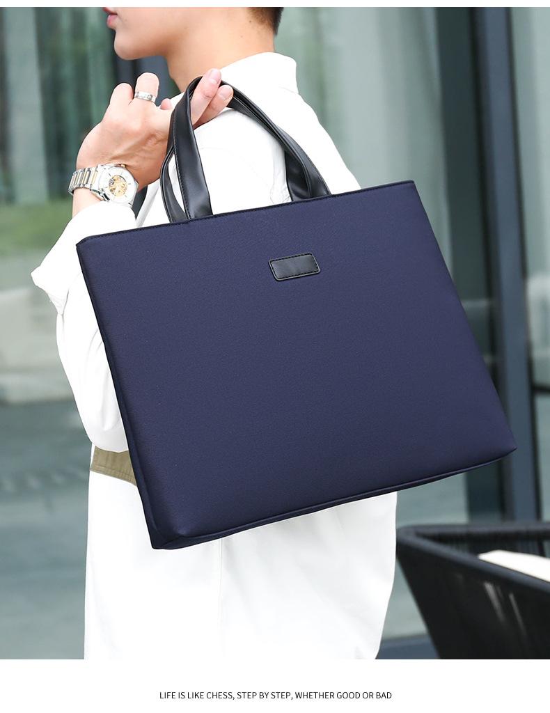 Product Introduction of Travel Essential Solid Color Simple Large Capacity Briefcase New Men's Simple Handbag Multi-layer Storage Business Meeting Laptop Bag 15