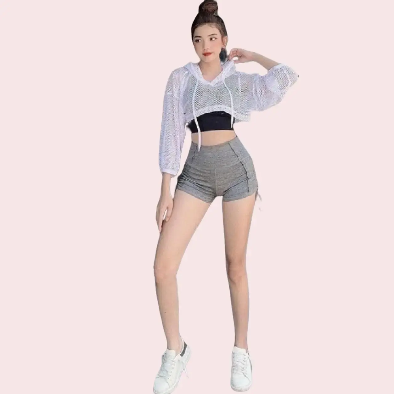Áo Khoác Lưới Croptop Dài Tay Có Mũ Cá Tính Sport Tập Thể Dục Chạy Bộ (Đồ tập gym-yoga Nữ)