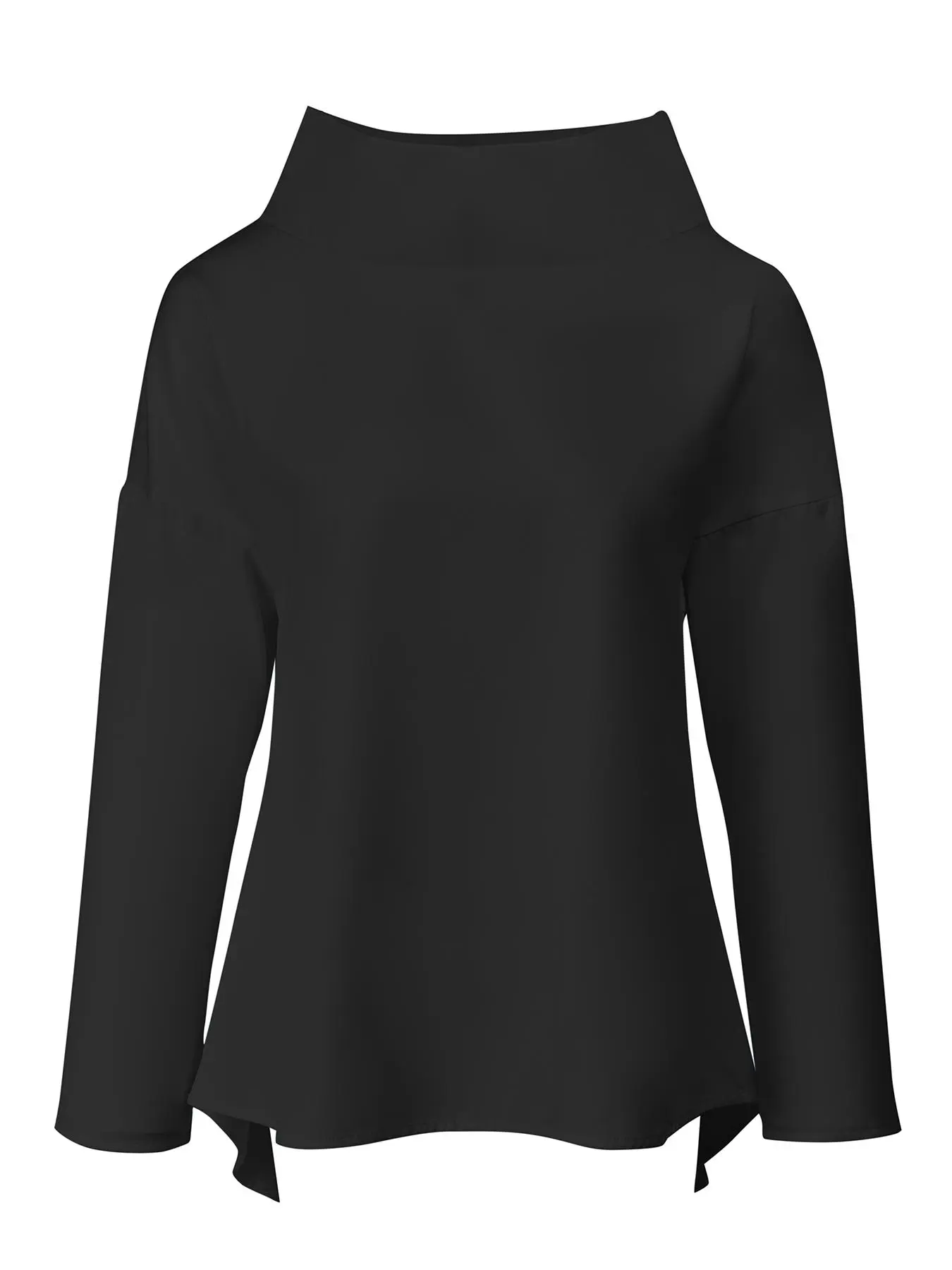 Women's Plain Curved Hem Drop Shoulder Blouse, Casual 3/4 Sleeve High Neck Top for Spring & Fall, Women's Clothing for Daily Wear
