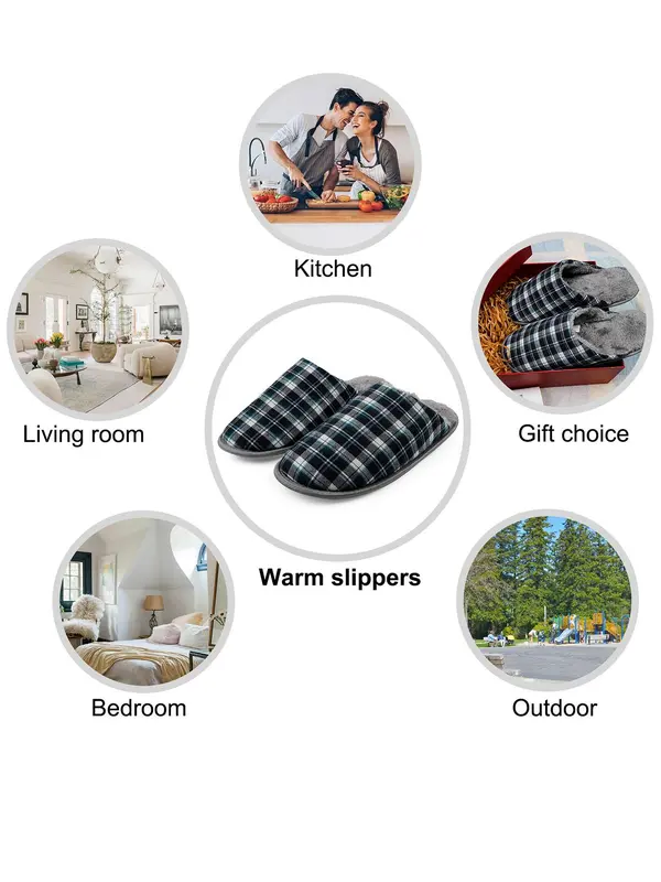 Men's Plaid Print Plush Slippers, Casual Comfortable Home Slippers, Warm Slippers for Indoor & Outdoor Use for All Seasons 8