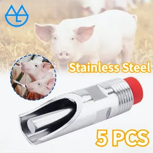 5Pcs Nipple Minum Babi Stainless Steel Alat Minum Tahan Karat untuk Kandang Babi Anti Bocor & Mudah Dibersihkan