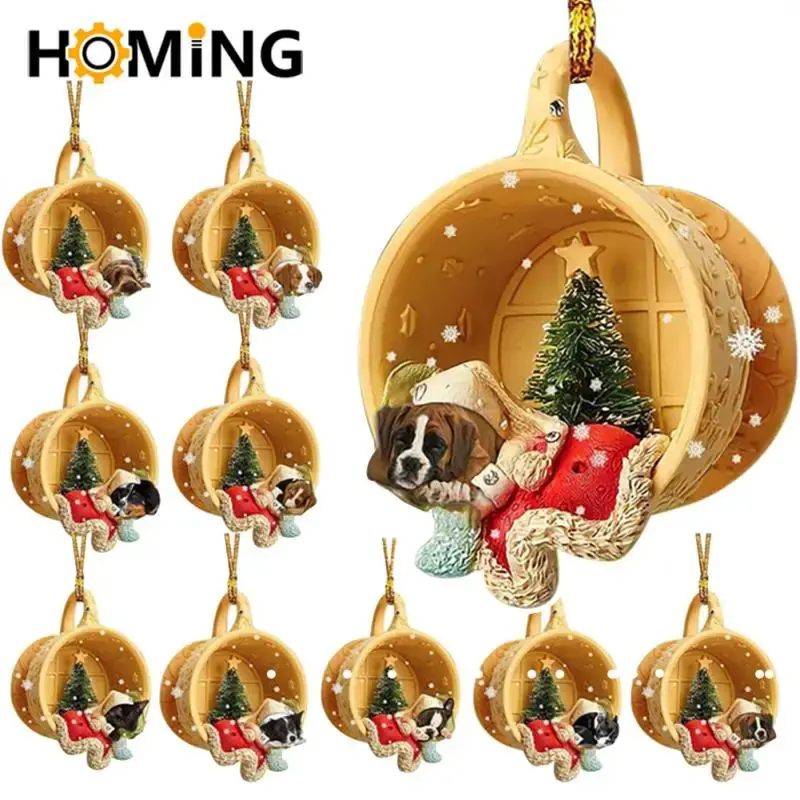 Christmas Dog Animal Pendant Acrylic Flat Christmas Tree Decoration Pendant Holiday Party Gift Room Ornaments Орнаменты(not 3d)