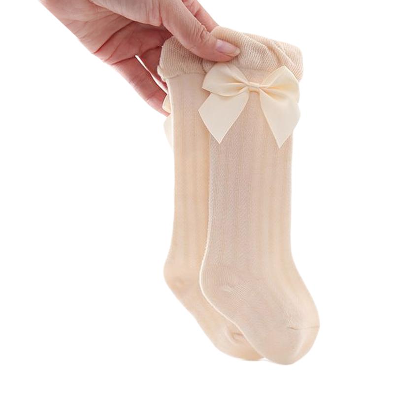 Product Introduction of Girl's Solid Color Socks, Breathable Long Tube Socks with Big Bowknot Decor for Spring and Autumn 33
