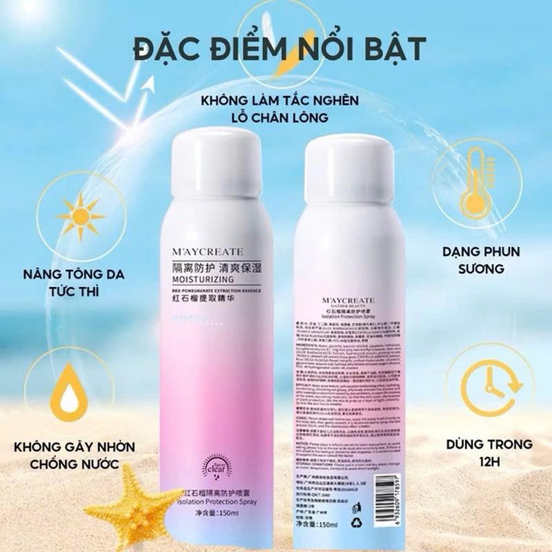 Xịt Chống Nắng Maycreate Nâng Tông 150ml Giúp Dưỡng Trắng, Dưỡng Ẩm Và Hỗ Trợ Che Khuyết Điểm Makeup