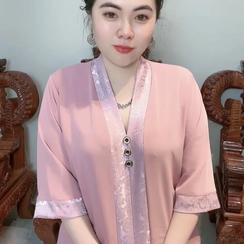 Bộ bài lai MÀU LỤA PHỐI GẤM, tay lỡ quần dài, bộ gồm áo và quần, thiết kế sang trọng cho các chị, các mẹ. 2