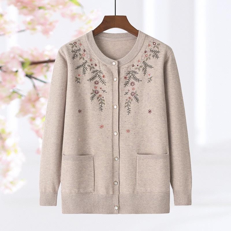 Áo len trung niên nữ tặng bà tặng mẹ áo khoác len cardigan trung tuổi thêu hoa kiểu dáng sang trọng áo khoác len ấm cho người già top áolen quang