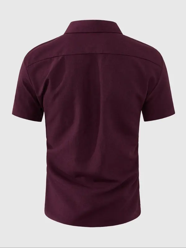 【Plus Size】 Men's Regular Fit Plain Short Sleeve Button Up Shirt, Casual Retro Lapel Neckline Top for Summer, Men's Clothes for Daily Wear 5