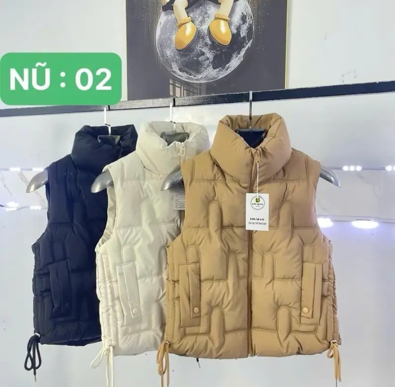 Áo phao zile nữ chất nhung lì mềm mịn, 3 lớp dày dặn, có dây rút 2 bên, hoạ tiết trần vi tính 2
