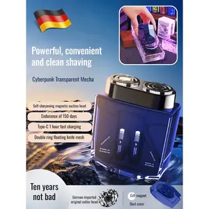 Men's Mecha Portable Transparent Digital High Power Electric Razor Set