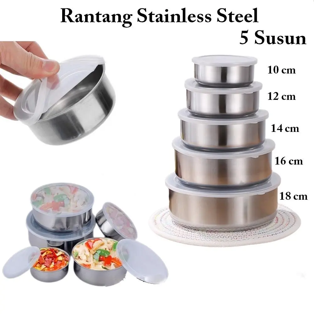 Rantang Susun 5 Stainless Steel / Satu Set Rantang 5in1 / Rantang Beranak / Tempat Penyimpanan Makanan Lauk / Set Mangkok Best Seller Promo
